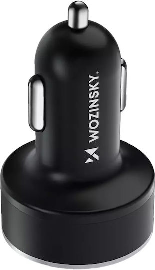 Wozinsky Car Charger Black with Ports: 1xUSB 2xType-C