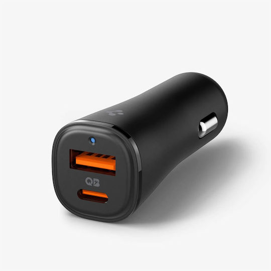 Spigen Car Charger Black with Ports: 1xUSB 1xType-C