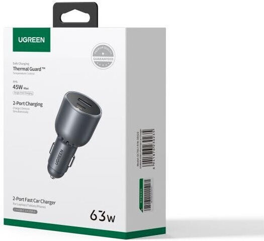 Ugreen EC701 Φορτιστής Αυτοκινήτου 63W με Θύρες: 1xUSB 1xType-C Μαύρο Χρώμα