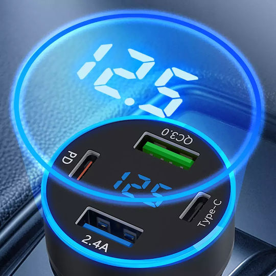Wozinsky Auto-Ladegerät 50W 5A mit Anschlüssen: 1xUSB 2xType-C Schwarz Farbe