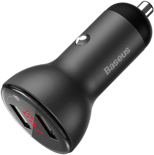 Baseus Car Charger Gray Total Intensity 5A Fast Charging with Ports: 2xUSB and Battery Voltmeter