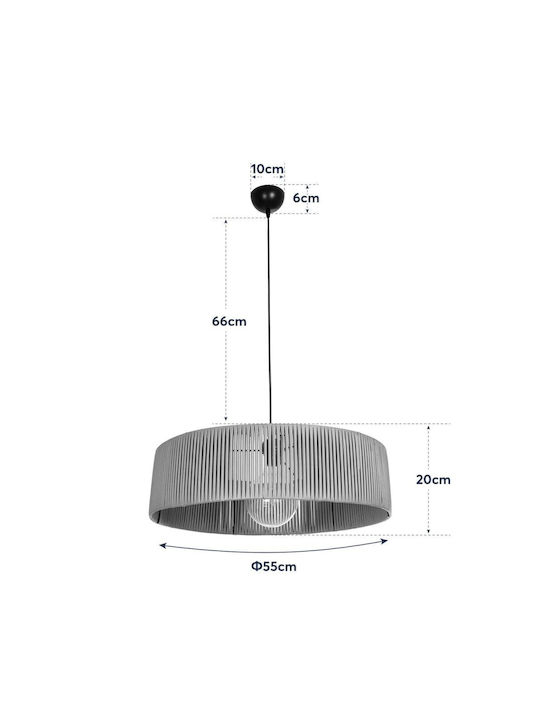 GloboStar Rattan Pendant Light Black Boho with Socket E27 55x55x90cm