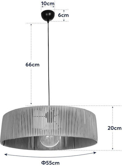 GloboStar Rattan Pendant Light Black Boho with Socket E27 55x55x90cm