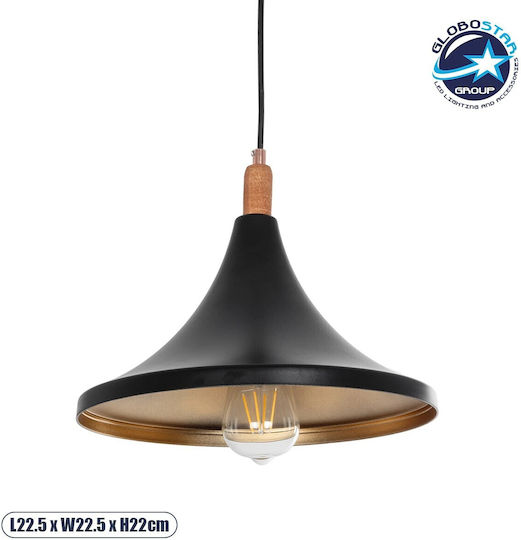 GloboStar Belfry Pendant Light Black Bell with Socket E27 29.5x29.5x90cm