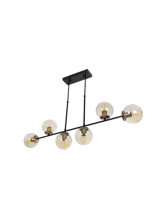 GloboStar Lattice Pendant Light Black Rail for 6 Bulbs E27 130x20x70cm