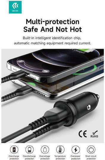 Devia Car Charger 30W with one Port: 1xUSB Black Color