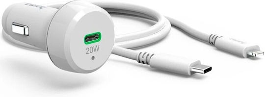 HAMA Încărcător Auto 20W Cu Încărcare Rapidă Cu O Singură Port: 1xType-C Cu Cablu Lightning Culoare Albă