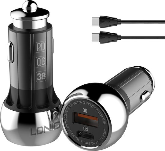 Ldnio C1 Car Charger 36W 5A with One Port 1xUSB-A with Type-C Cable Black Color