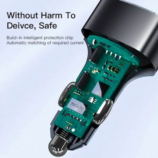 Yesido Car Charger 42W 2.4A Fast Charging with Ports 3xUSB-A Black Color