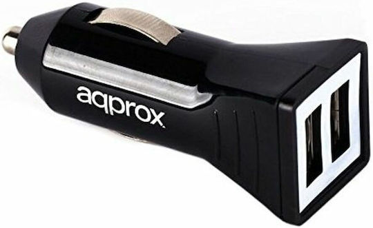 Approx Φορτιστής Αυτοκινήτου 3.1A με Θύρες: 2xUSB Μαύρο Χρώμα