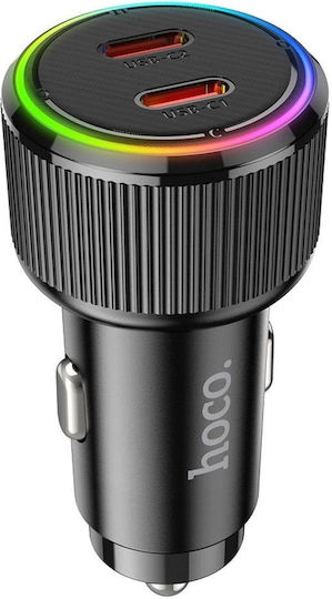 Hoco Qc Pd Încărcător Auto 50W 3A Încărcare Rapidă cu Porturi: 2xType-C Negru Culoare