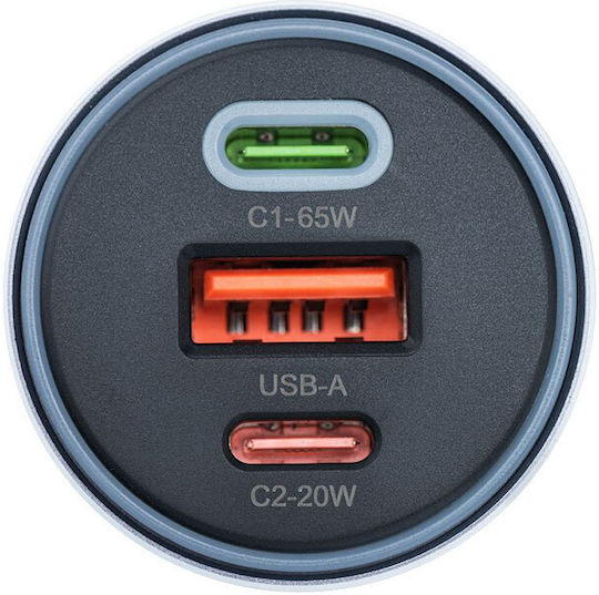 Forcell F-energy Auto-Ladegerät 85W 3A Schnellladung mit Anschlüssen: 1xUSB 2xType-C Gray Farbe
