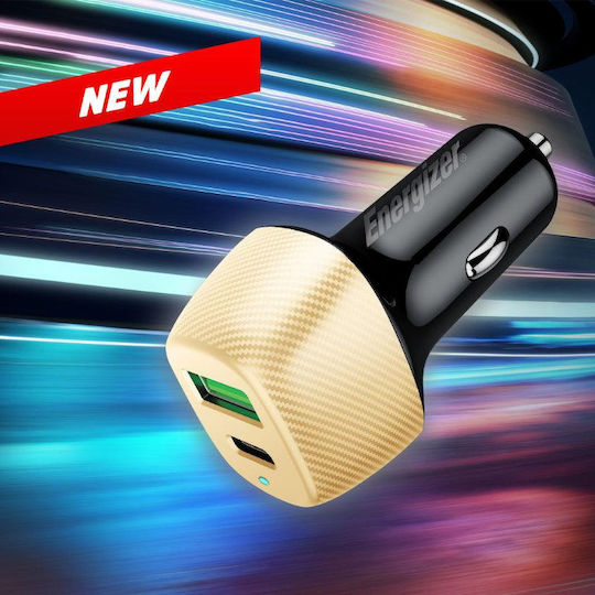 Energizer D38BG Handy-Autoladegerät 38W 4A mit Anschlüssen: 1xUSB 1xType-C Gold Farbe