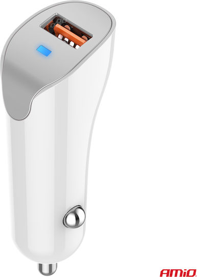 AMiO Car Charger 10.5W 1A with one Port: 1xUSB with Cable Embedded White Color