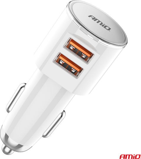 AMiO Încărcător Auto 17.5W 3.4A cu Porturi: 2xUSB Alb Culoare