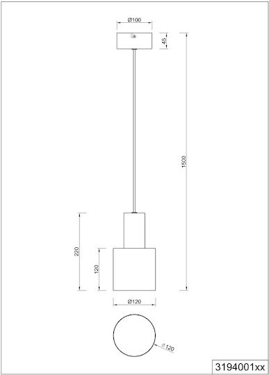 Trio Lighting Hängelampe Schwarz 12x150cm.