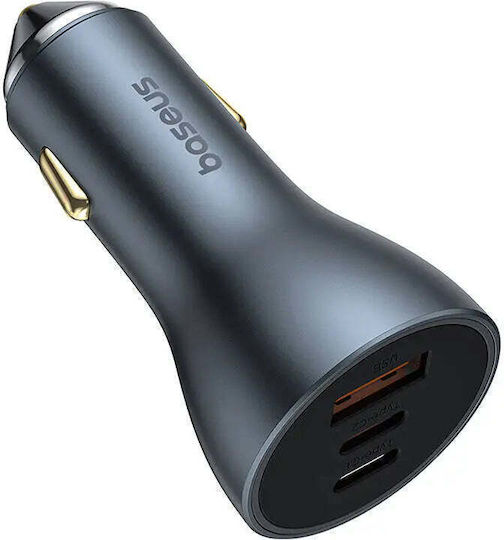 Baseus Golden Contactor Pro Handy-Autoladegerät 65W 9.5A mit Anschlüssen: 1xUSB 2xType-C Grau Farbe