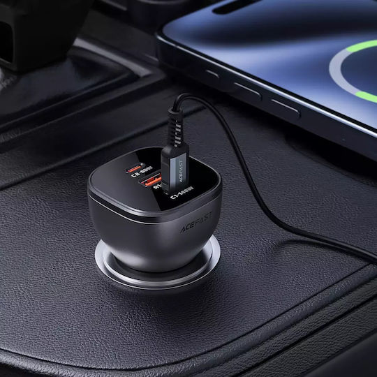 Acefast Acefast Auto-Ladegerät 165W 5A Schnellladen mit Anschlüssen: 1xUSB 1xType-C 1xLeichter Schwarz Farbe