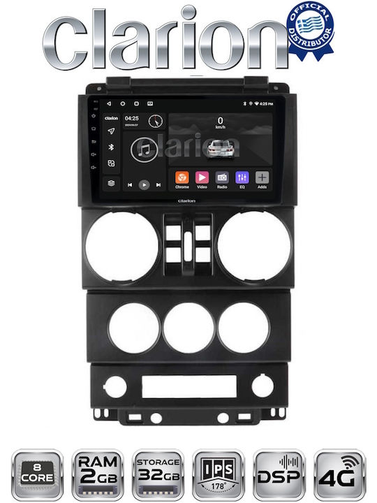 Clarion Car Audio System for Jeep Wrangler 2007 > 2011 (Bluetooth/USB/WiFi/GPS) with Touch Screen 9"