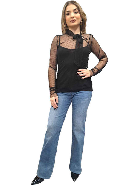 Women's Summer Blouse Long Sleeve Black
