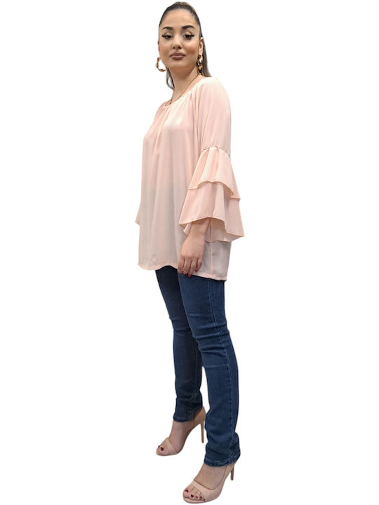 Damen Sommer Bluse Langärmelig Rosa