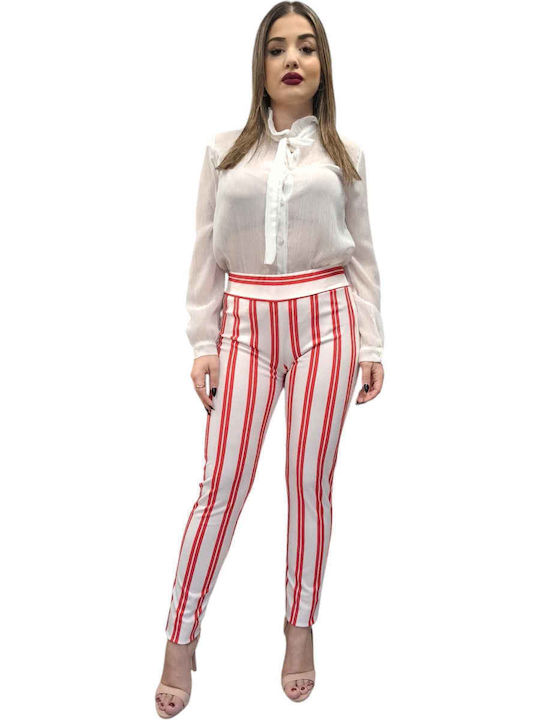 Women's Fabric Trousers Striped Red