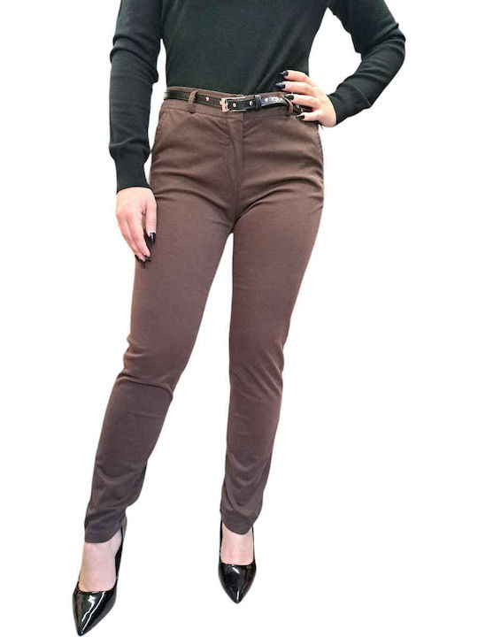 Γυναικείο Υφασμάτινο Παντελόνι σε Skinny Εφαρμογή Καφέ