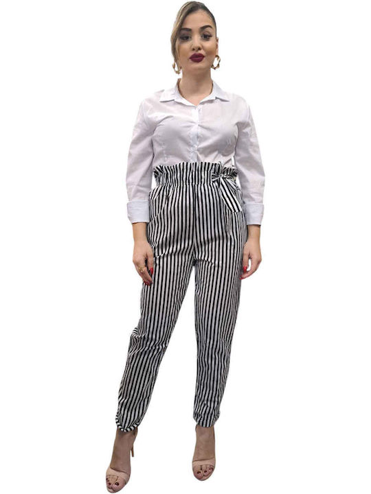 Damen Stoffhose Gestreift Weiß/Schwarz