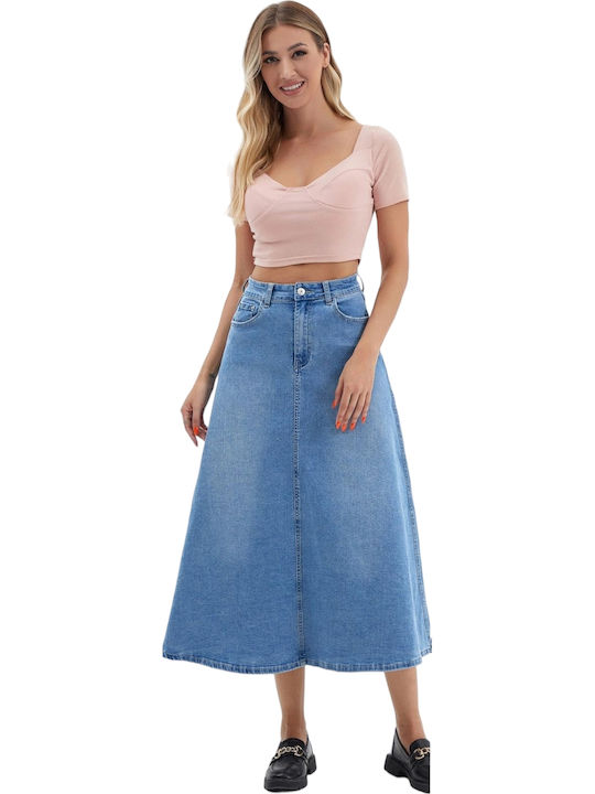 Denim Hoch tailliert Maxi Rock Blau