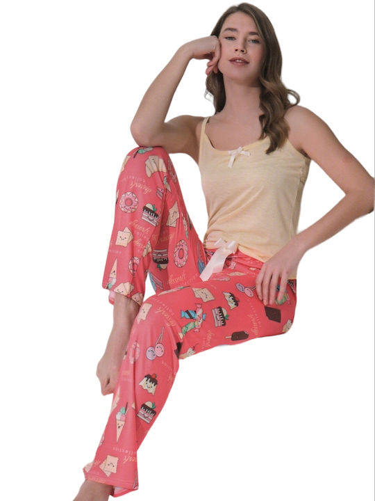 Remix Sommer Damen Pyjama-Set Yellow (yellow/pink)