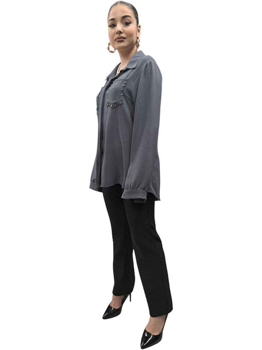 Langärmelig Damen Hemd Gray Monochrom