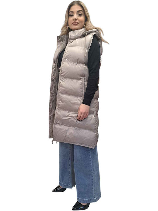 Lang Damen Ärmellos Puffer Jacke für Winter Beige