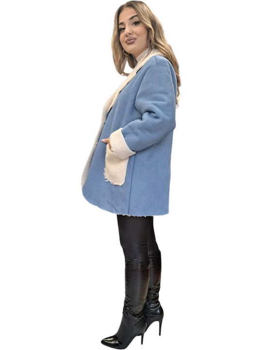 Remix Women's Coat with Buttons Light Blue