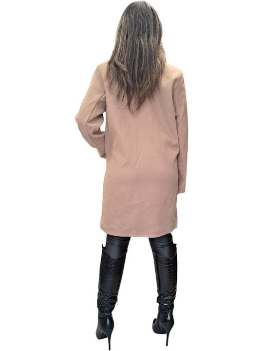Women's Beige Coat with Buttons