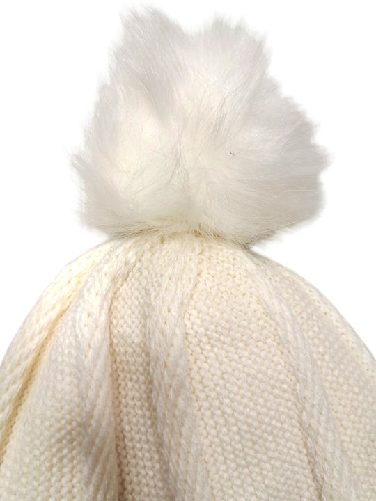 Pom Pom Beanie Beanie Knitted in White color