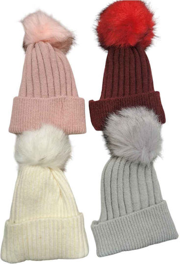 Pom Pom Beanie Unisex Beanie Knitted in Burgundy color