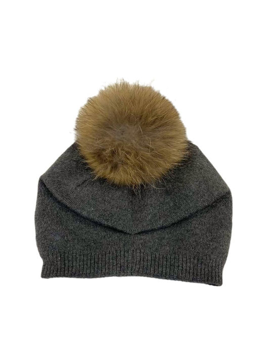 Pom Pom Beanie Γυναικείος Σκούφος Πλεκτός σε Γκρι χρώμα