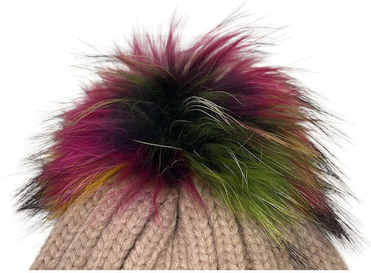 Pom Pom Beanie Frauen Beanie mit Rippstrick in Rosa Farbe