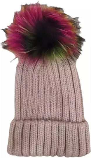 Pom Pom Beanie Frauen Beanie mit Rippstrick in Rosa Farbe