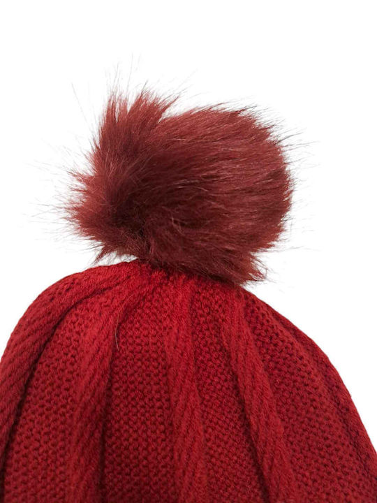 Remix Pom Pom Beanie Beanie Knitted in Red color