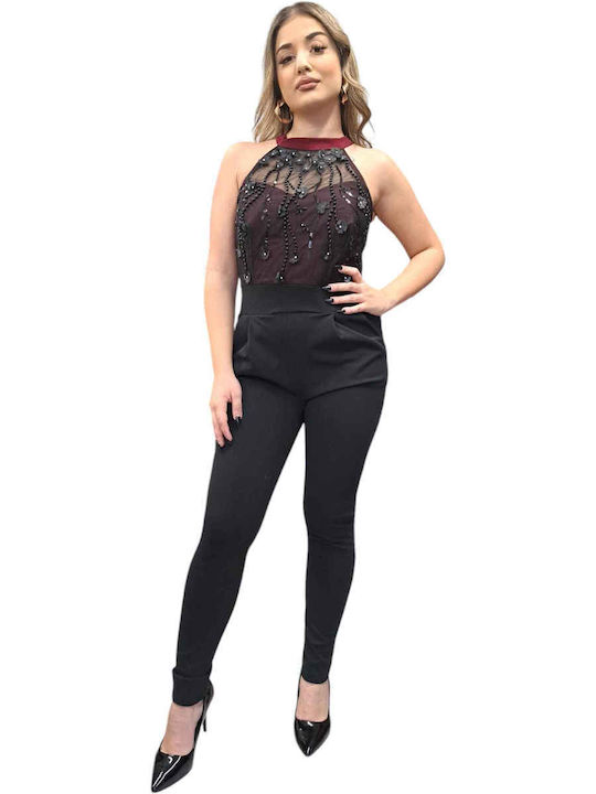 Women's Sleeveless One-piece Suit Burgundy