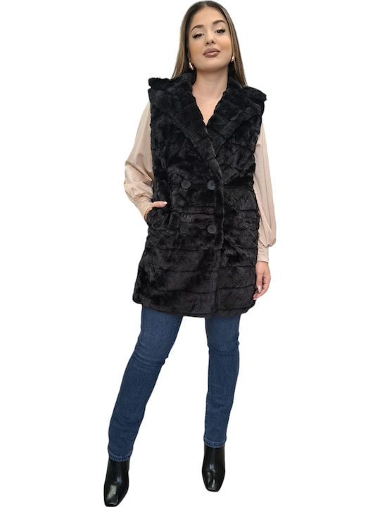 Women's Sleeveless Short Fur Black
