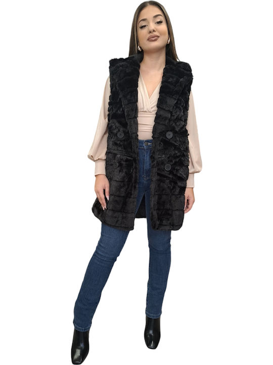 Women's Sleeveless Short Fur Black