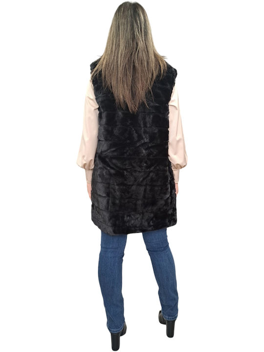 Women's Sleeveless Short Fur Black