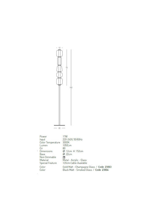 Zambelis Lights LED Φωτιστικό Δαπέδου Υ152xΜ12εκ. με Θερμό Λευκό Φως 1050lm Χρυσό