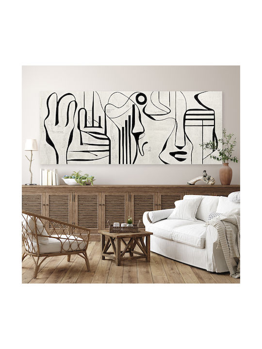 Canvas Painting Black and White Abstract Linear Design Knv2556 50cm X 115cm