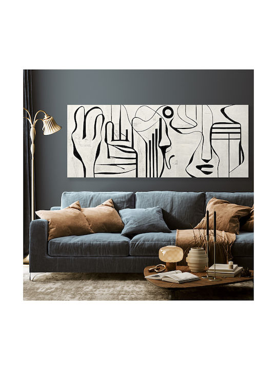 Canvas Painting Black and White Abstract Linear Design Knv2556 50cm X 115cm