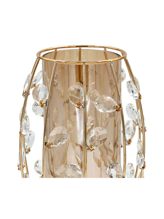 Metal Vase Φ20x32 cm Gold Crystals Amber Glass Keskor 43070
