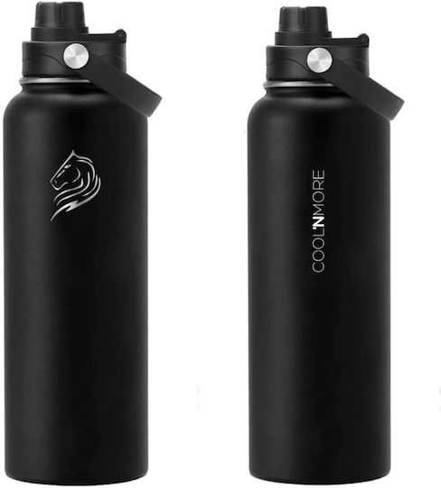 Cool'NMore Jet Μπουκάλι Θερμός Ανοξείδωτο BPA Free 1.2lt Jet Black με Επιστόμιο, Θηλιά, Καλαμάκι και Λαβή