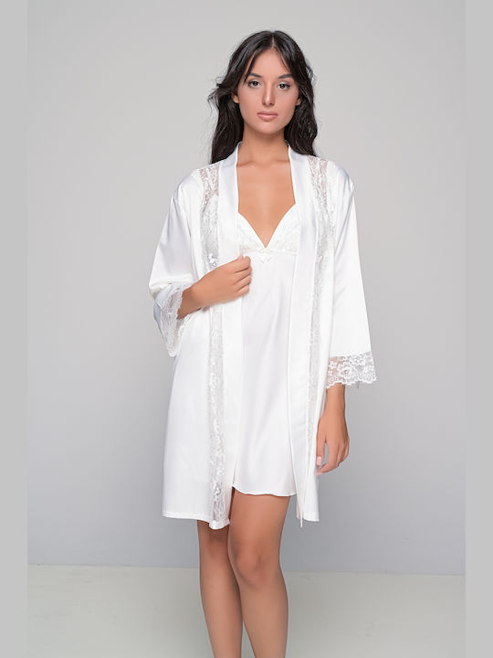 Milena by Paris Winter Bridal Women's Satin Robe with Nightdress Ivory Coast